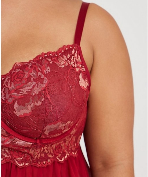 UNDERWIRE BABYDOLL - LACE RED & GOLD - Picture 4 of 5